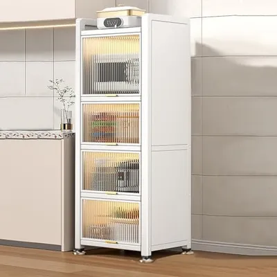 Kitchen Appliance Storage Cabinet Clear Door Baker's Rack Pantry White Kitchen Shelf (40 x 122 x 36 cm) – Maximize Space & Style for Your Home!