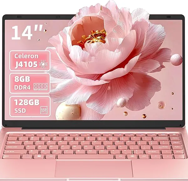 Generic 14-inch Quad-Core Ultrabook, 8GB DDR4 RAM, 128GB SSD, FHD IPS Display, Rose Gold