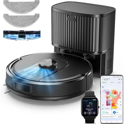 Vexilar Self-Emptying Robot Vacuum Cleaner with Mop, Laser Navigation, Up to 60 Days of Hands-Free Cleaning, 180 Mins Runtime, Strong 10000Pa Suction Robot Vacuum to Clean Floors, Carpets, Pet Hair