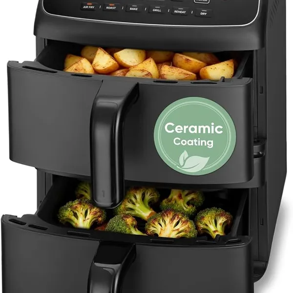 Cosori Air Fryer Turbo Tower Compact 8.6L, 39% Space-Saving Double-Stack Airfryer, Ceramic PFAS-Free,TurboBlaze Dual DC Motors for Even & Faster Cooking, Perfect for Family Meals