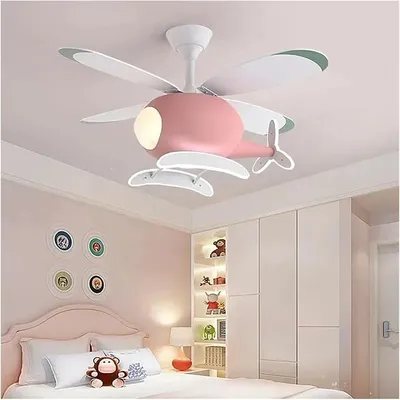 Modern Chandelier, Cartoon Ceiling Lamps for Room Helicopter Fan Chandelier for Children's Bedroom Indoor Led Lights Fixture Luster Home-Appliance(Pink-80cm)