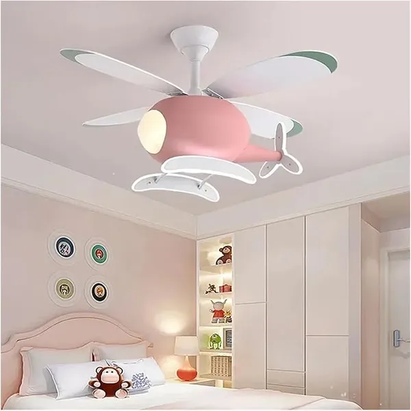 Modern Chandelier, Cartoon Ceiling Lamps for Room Helicopter Fan Chandelier for Children's Bedroom Indoor Led Lights Fixture Luster Home-Appliance(Pink-80cm)