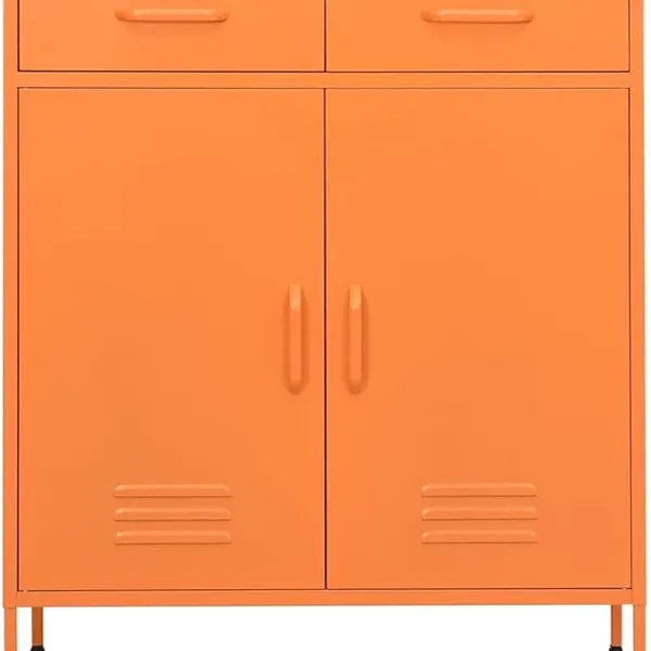 Sturdy Steel Cabinet with Shelves and Drawers for Home Organization Storage Furniture Multimedia Appliance Storage Unit Orange 80x35x101.5 cm