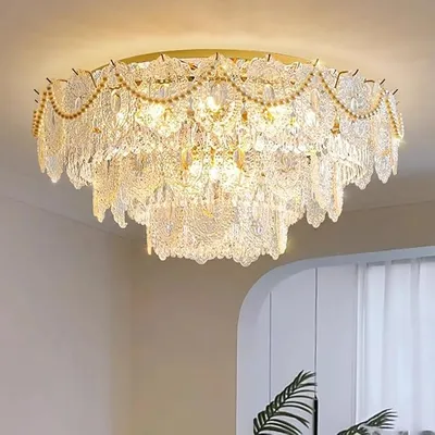 Modern Vintage Crystal Glass Ceiling Chandelier Gold Home Appliance Living Room Decor Lighting