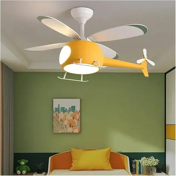 Chandelier Light, Cartoon Ceiling Lamps for Room Helicopter Fan Chandelier for Children's Bedroom Indoor Led Lights Fixture Luster Home-Appliance(Yellow-47cm)