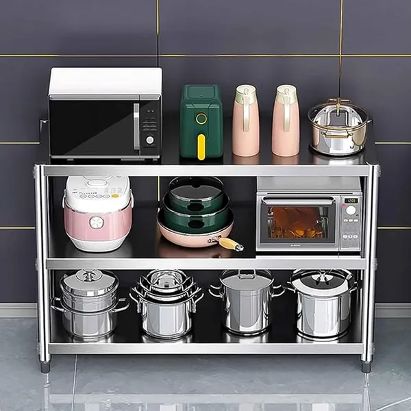 304 Stainless 3Tier Kitchen RAdjustable Floor Shelves for Appliances & StoMetal Shelving Unit (120x45x80cm) Ideal for Home & Commercial Use