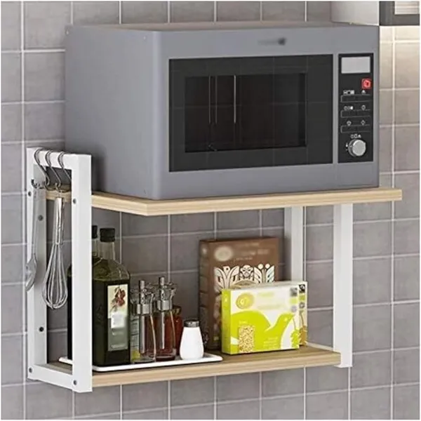 2-Tier Microwave Wall Shelf, Space-Saving Rack For Small Appliances, Durable & Stylish Design, Easy Installation, Kitchen Own, Modern Home Decor,B-57X38X35cm