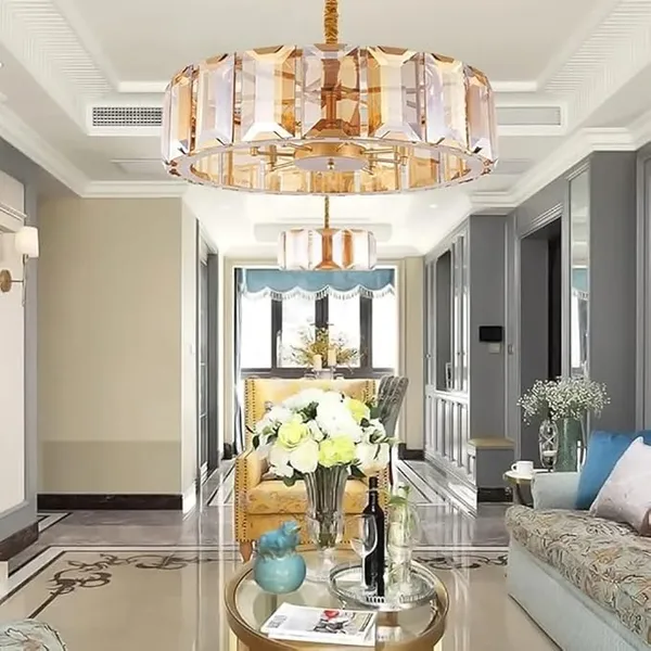 Amber Crystal Lustre Home Appliance Luxury Smoke Grey Ceiling Chandelier Modern Exquisite LED Pendant Light for Living Room,Hanging Light(Cold White,Amber 78cm)