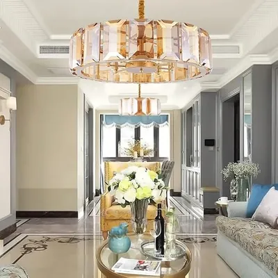 Amber Crystal Lustre Home Appliance Luxury Smoke Grey Ceiling Chandelier Modern Exquisite LED Pendant Light for Living Room,Hanging Light(Cold White,Amber 78cm)