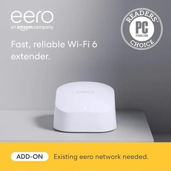 Amazon eero 6 Mesh Wi-Fi Extender - Wi-Fi 6 Coverage Expansion