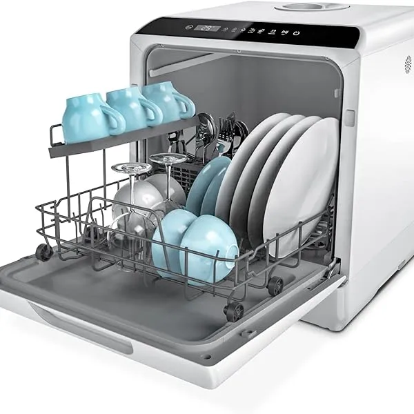Hermitlux Countertop Dishwasher, 5 Washing Programs Portable Dishwasher With 5-Liter Built-in Water Tank, No Hookup Needed
