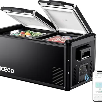 ICECO VL75 ProD Portable Refrigerator, Multi-directional Lid, Dual USB & DC 12/24V, AC 110-240V, 75L Dual Zone Steel Compact Refrigerator Powered by SECOP, 0°F to 50°F, Home & Car Use [Upgrade]
