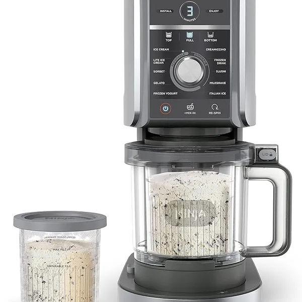 Ninja CREAMi Deluxe Ice Cream Maker | 11-in-1 Create Frozen Desserts, Sorbet, Milkshakes, Yogurt & More | Includes 2 Dishwasher Safe XL 24 Oz. Tubs with storage lids | Silver | NC501