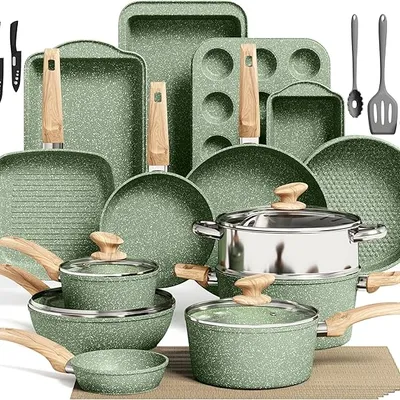 Kitchen Academy 30-Piece Nonstick Induction Cookware and Bakeware Set, Granite Coating