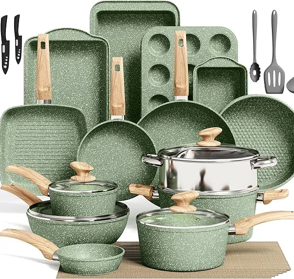 Kitchen Academy 30-Piece Nonstick Induction Cookware and Bakeware Set, Granite Coating