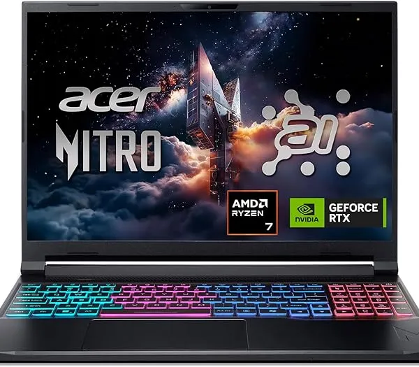 acer Nitro V 16S AI Gaming Laptop | AMD Ryzen 7 260 Processor | NVIDIA GeForce RTX 5060 Laptop GPU (572 AI Tops) | 16" WUXGA IPS 180Hz Display | 32GB DDR5 | 1TB Gen 4 SSD | Wi-Fi 6 | ANV16S-41-R2AJ