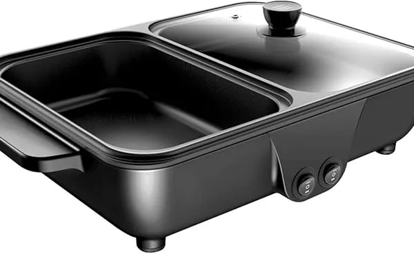 Electric Mini Grill with Hot Pot, 2-in-1 Non-Stick Indoor BBQ & Shabu Cooker, Ideal for Dorm Rooms & Small Kitchens (Black)