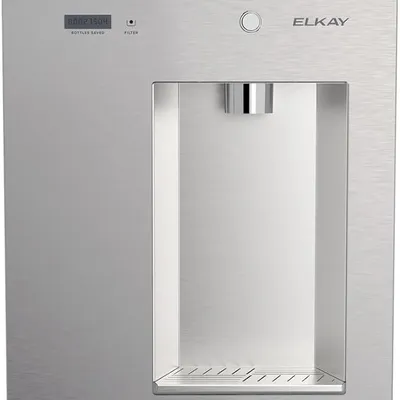 Elkay Liv EZ Built-in Filtered Wall-Mount Water Dispenser – Battery Powered, NSF Certified, Push Button, Reduces Lead & PFAS, Steel Gray – Ideal for Home