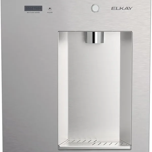 Elkay Liv EZ Built-in Filtered Wall-Mount Water Dispenser – Battery Powered, NSF Certified, Push Button, Reduces Lead & PFAS, Steel Gray – Ideal for Home