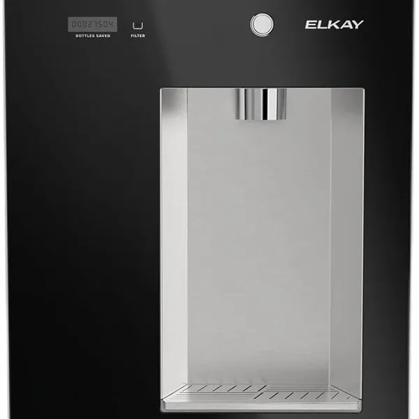 Elkay Liv EZ Built-in Filtered Wall-Mount Water Dispenser – Battery Powered, NSF Certified, Push Button, Reduces Lead & PFAS, Midnight Black – Ideal for Home