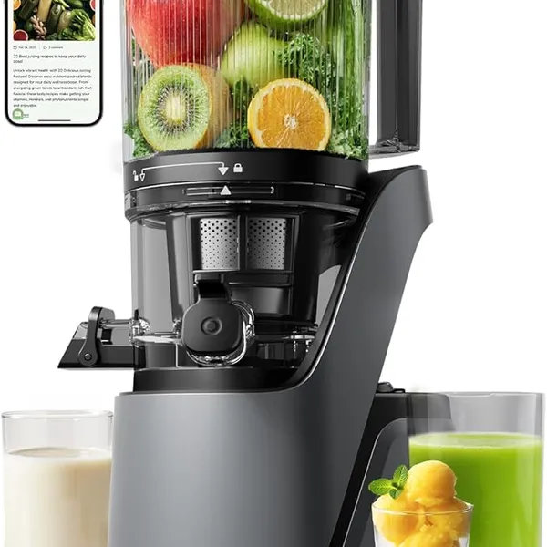 Canoly C16 Cold Press Juicer, 6" Extra Wide Feed Chute, 3-IN-1 Strainers (Juice & Sorbet & Nut Milk), Powerful AC Brushless Motor, Self Precut System, Juicer Machines with BPA-Free (Space Gray)