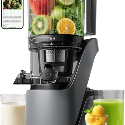 Canoly C16 Cold Press Juicer, 6" Extra Wide Feed Chute, 3-IN-1 Strainers (Juice & Sorbet & Nut Milk), Powerful AC Brushless Motor, Self Precut System, Juicer Machines with BPA-Free (Space Gray)