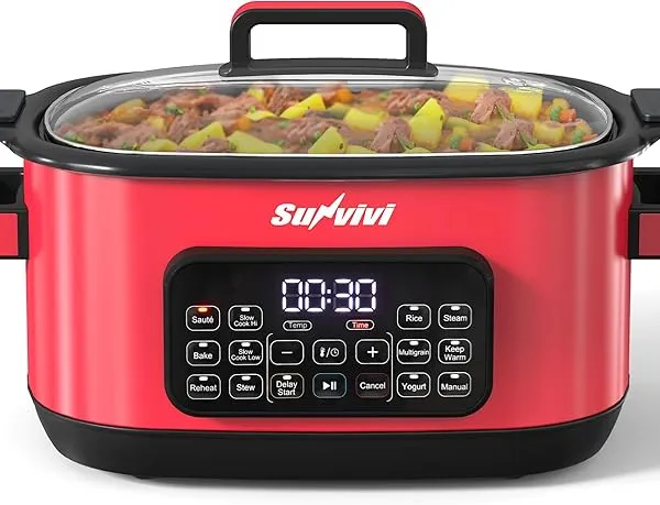 Sunvivi 12-in-1 Multi Cooker, 6.5QT Programmable Slow Cooker
