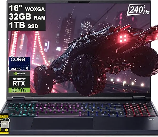 acer Predator Helios Neo 16 AI Gaming Laptop 16" 2560x1600 IPS 240Hz (100% DCI-P3 500nits) Intel 24-core Ultra 9 275HX 32GB RAM 1TB SSD GeForce RTX 5070 Ti (Up to 992 AI Tops) Win11 ICP Hub