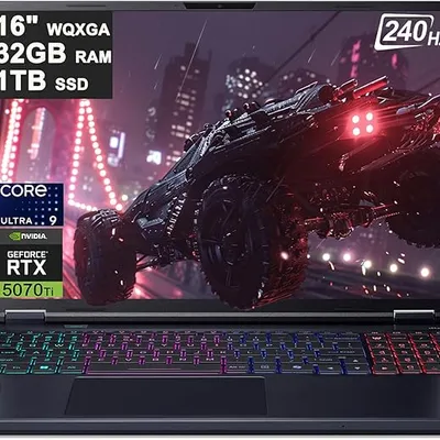 acer Predator Helios Neo 16 AI Gaming Laptop 16" 2560x1600 IPS 240Hz (100% DCI-P3 500nits) Intel 24-core Ultra 9 275HX 32GB RAM 1TB SSD GeForce RTX 5070 Ti (Up to 992 AI Tops) Win11 ICP Hub