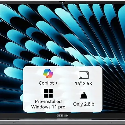 GEEKOM GeekBook X16 Pro 2.8 lbs Laptop, 16" IPS 2.5K 16:10 Laptop Computer, Ultra 9 185H, 32GB LPDDR5x 7500MHz RAM 2TB SSD, Up to 17 Hour, USB4, Fingerprint, Dual Fan, Copilot, Windows 11 Pro