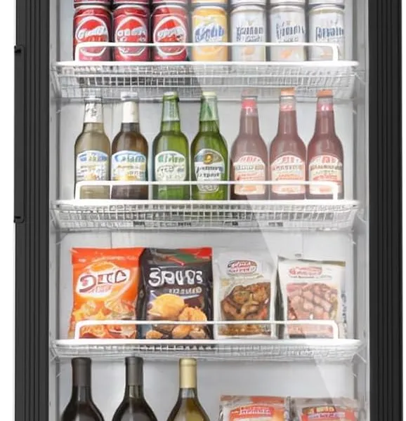 Coolski 1-Door Commercial Glass Door Refrigerator, Stainless Steel Display Merchandiser with LED Light for Commercial Use, Auto Defrost, DOE ETL Sanitation ETL