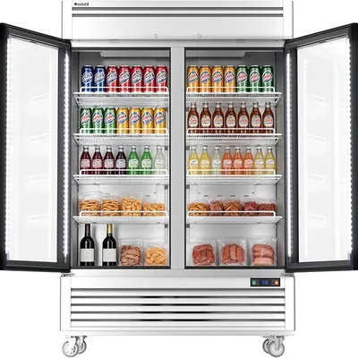 Coolski 54”W Commercial 2 Door Beverage Refrigerator, 47.5 Cu.ft Glass Door Display Cooler Fridge, Stainless Steel Merchandiser Cooler for Shop Restaurant Store