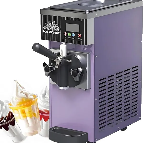 Commercial Soft Serve Ice Cream Maker,450W Single Flavor Ice Cream Machine with LED Display,4-5kg/H Output,2.5L Refrigerated Hopper,for Milk Tea Shops, Dessert Shops, and Entrepreneurs Purple