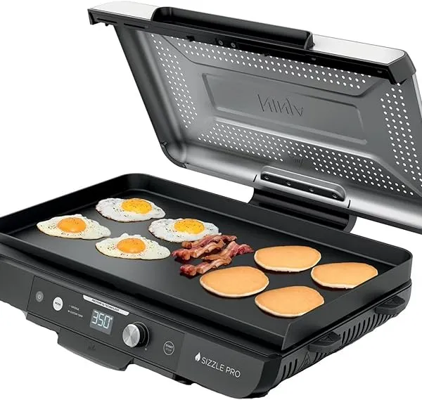 Indoor Electric Griddle with Flat Top Plate, Edge-to-Edge Heating, Precision Temperature Control, Nonstick Cooking Surface, Indoor Grill for Pancakes Burgers Steaks and Family Meals