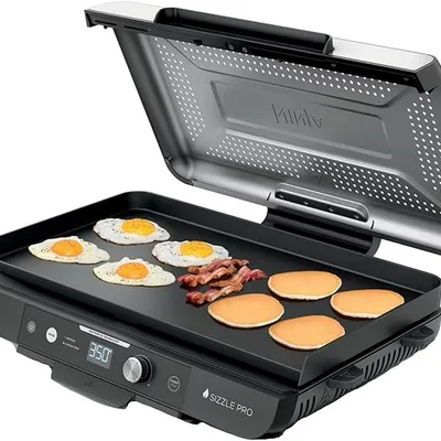 Indoor Electric Griddle with Flat Top Plate, Edge-to-Edge Heating, Precision Temperature Control, Nonstick Cooking Surface, Indoor Grill for Pancakes Burgers Steaks and Family Meals